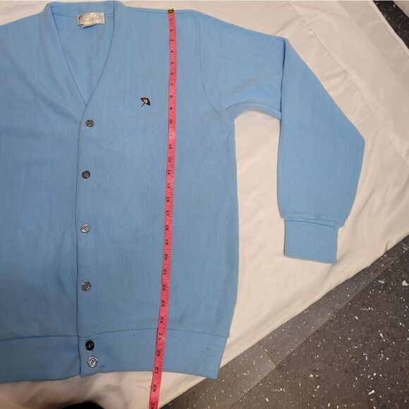 VINTAGE 80s baby blue button up Arnold Palmer v-neck cardigan sweater L - Picture 8 of 8